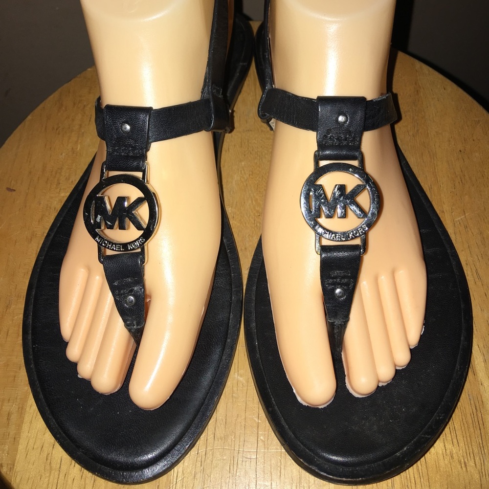 Michael Kors MK black leather sandals 7.5
